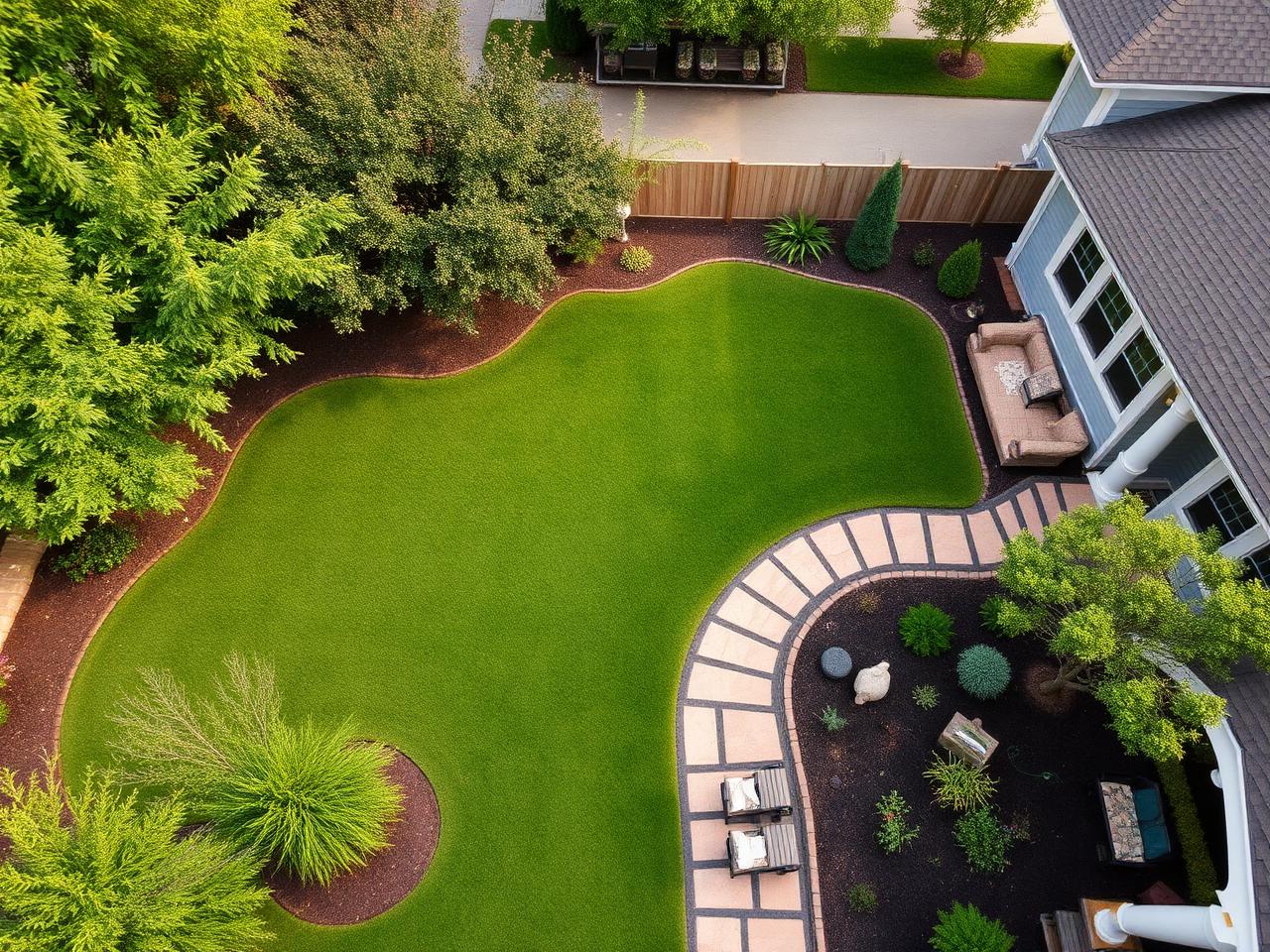 Aerial view of landscaped yard