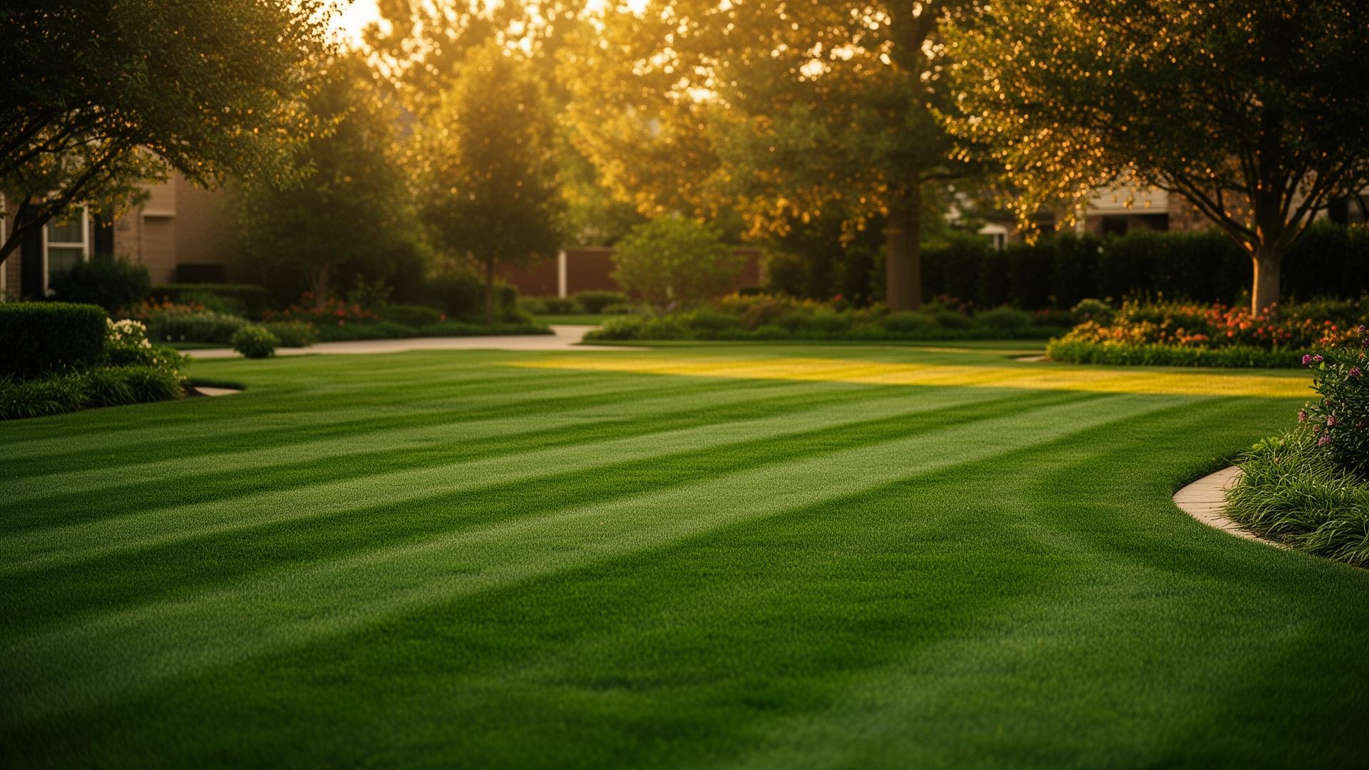 Manicured lawn at golden hour